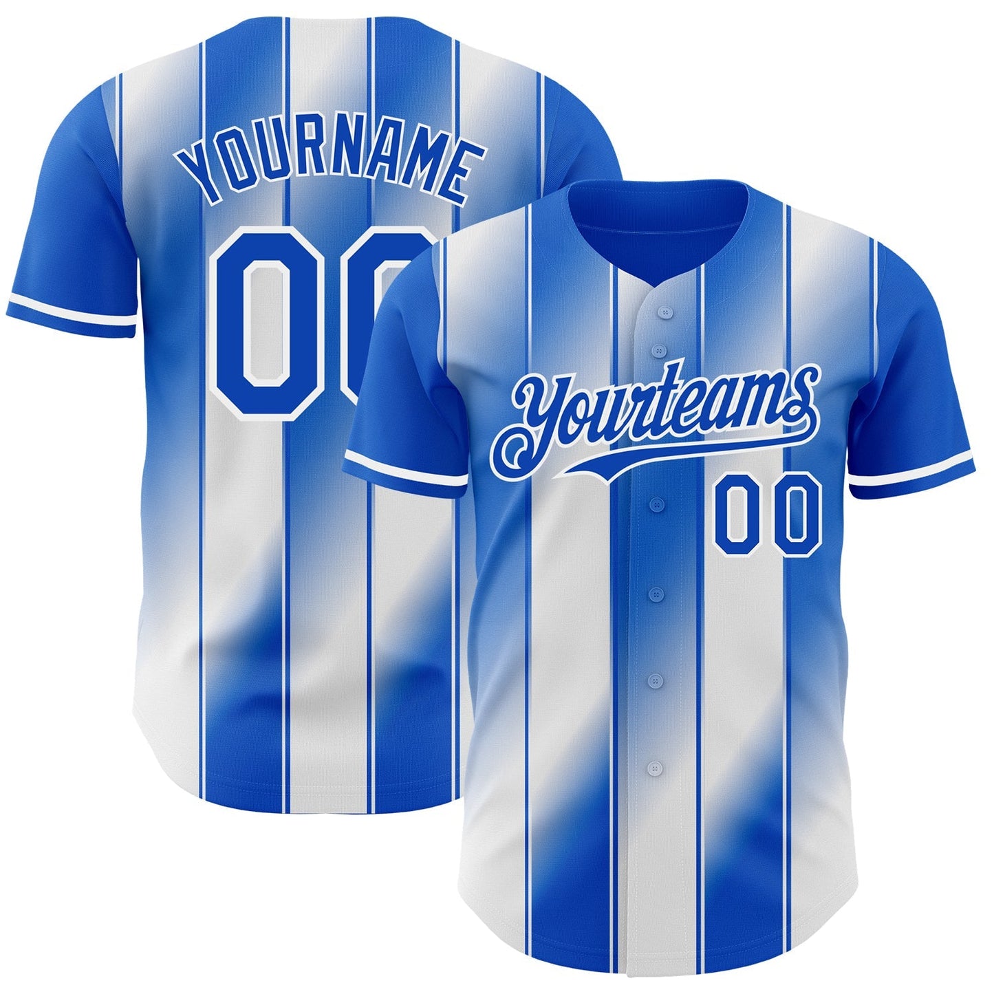 Custom Thunder Blue-White Gradient Classic Vertical Stripe Authentic Baseball Jersey baseball jersey product view 1