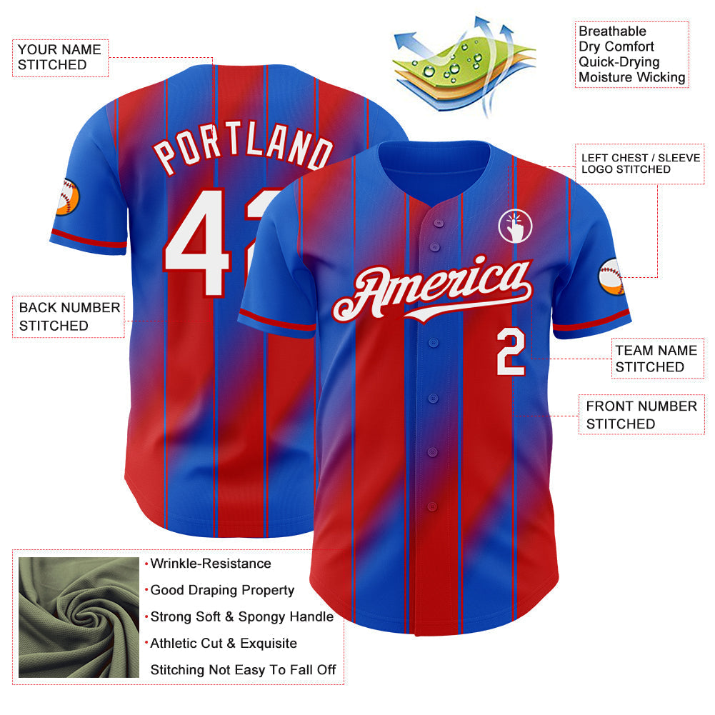 Custom Thunder Blue White-Red Gradient Classic Vertical Stripe Authentic Baseball Jersey baseball jersey product view 3