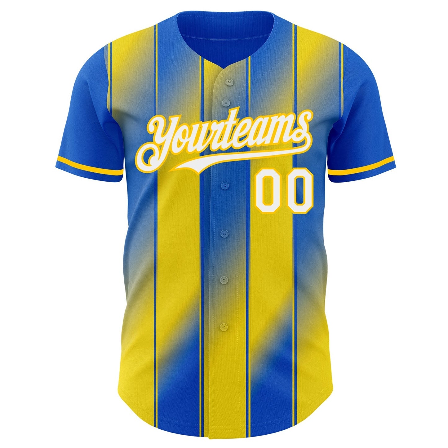 Custom Thunder Blue White-Yellow Gradient Classic Vertical Stripe Authentic Baseball Jersey baseball jersey product view 2