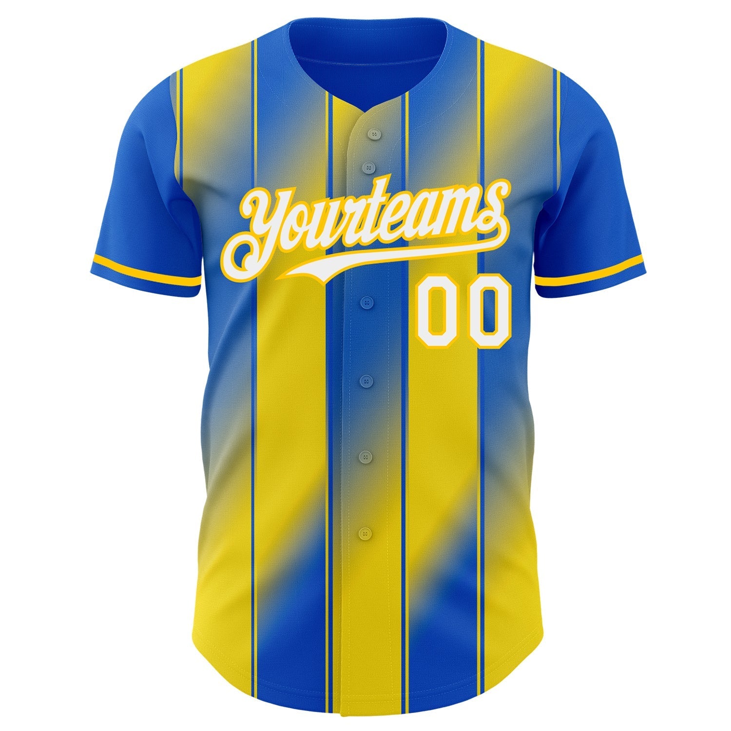 Custom Thunder Blue White-Yellow Gradient Classic Vertical Stripe Authentic Baseball Jersey baseball jersey product view 2