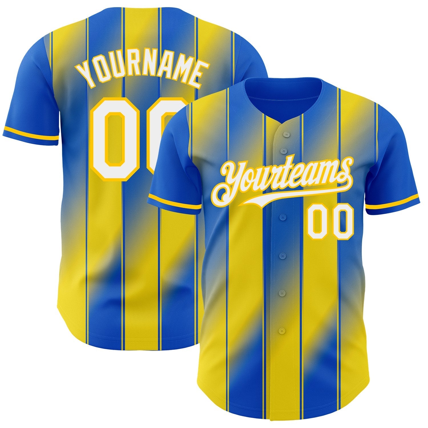 Custom Thunder Blue White-Yellow Gradient Classic Vertical Stripe Authentic Baseball Jersey baseball jersey product view 1