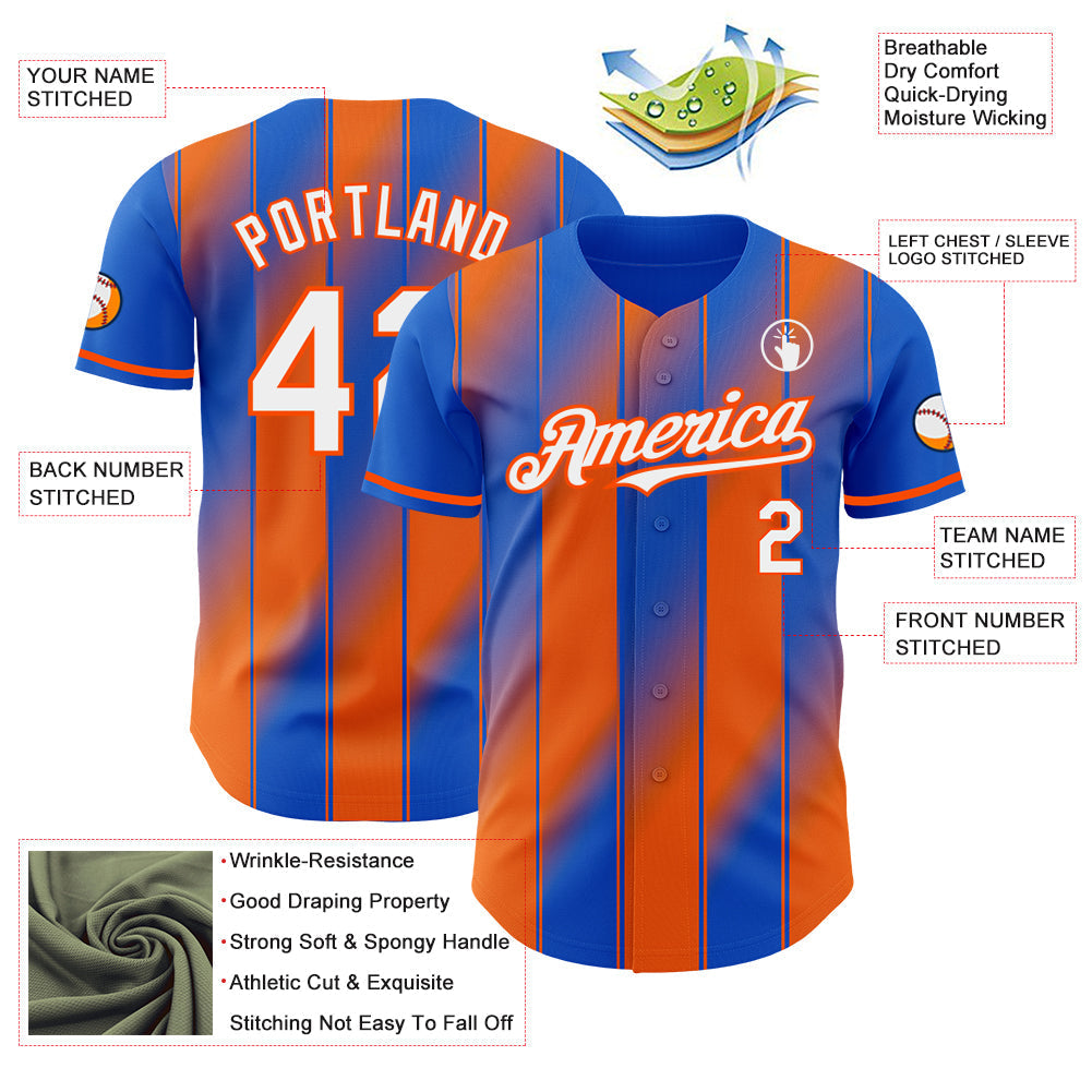 Custom Thunder Blue White-Orange Gradient Classic Vertical Stripe Authentic Baseball Jersey baseball jersey product view 3