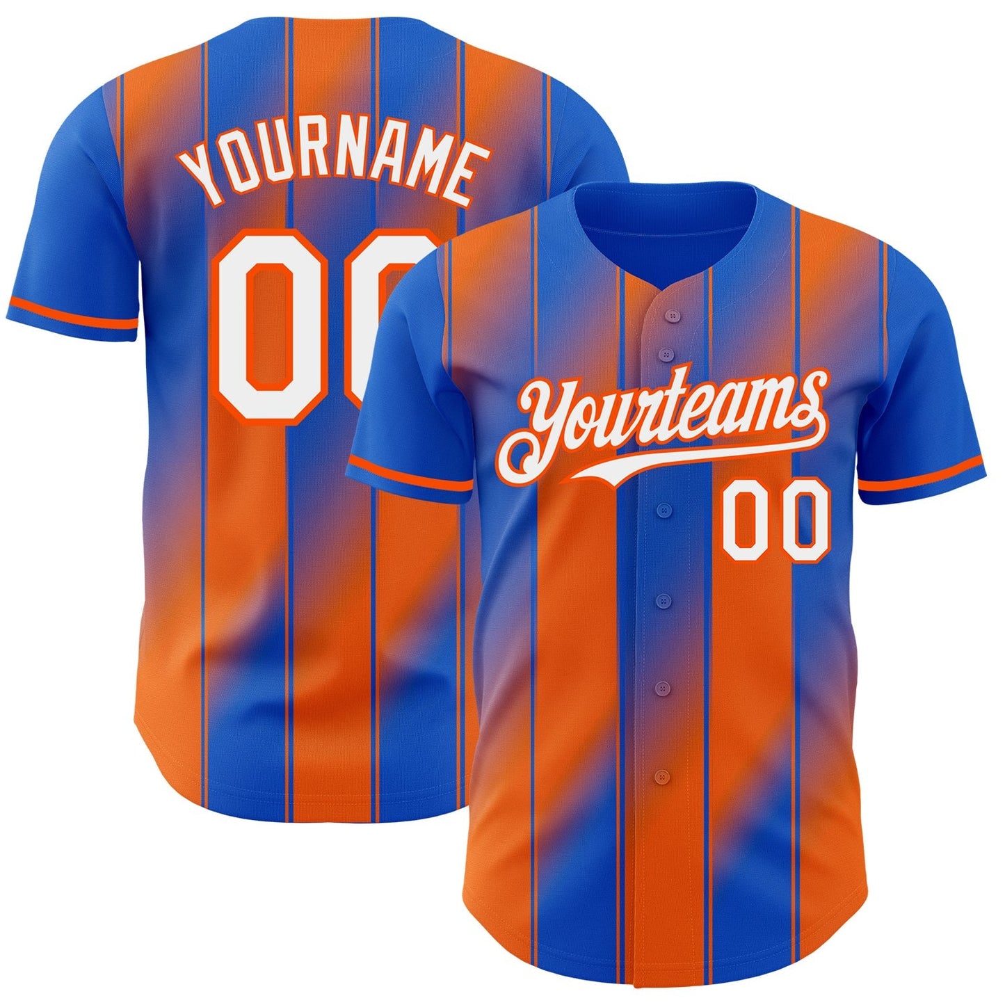 Custom Thunder Blue White-Orange Gradient Classic Vertical Stripe Authentic Baseball Jersey baseball jersey product view 1
