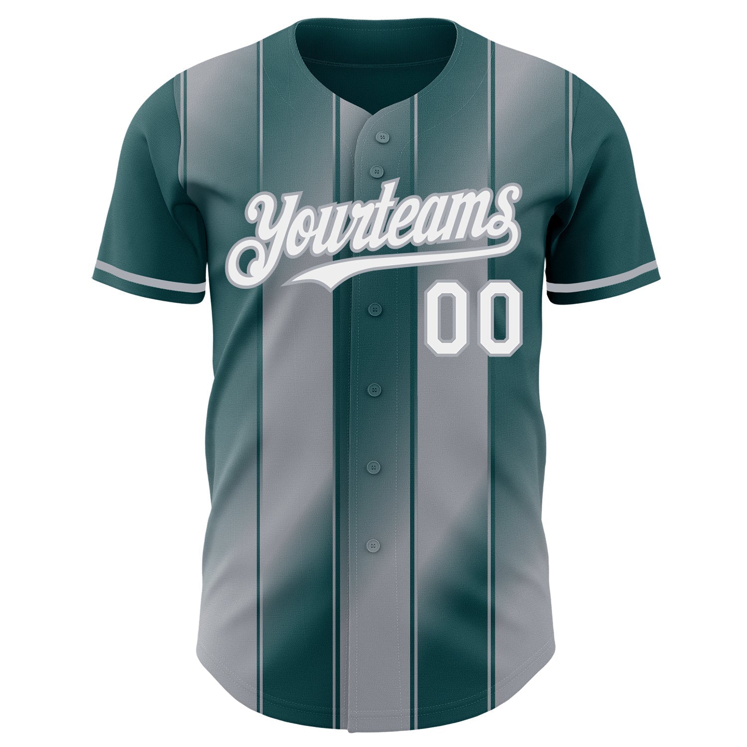Custom Midnight Green White-Gray Gradient Classic Vertical Stripe Authentic Baseball Jersey baseball jersey product view 2