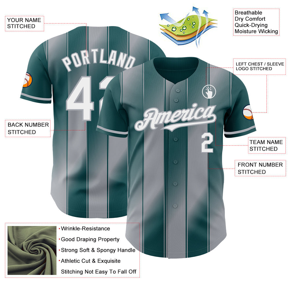 Custom Midnight Green White-Gray Gradient Classic Vertical Stripe Authentic Baseball Jersey baseball jersey product view 3
