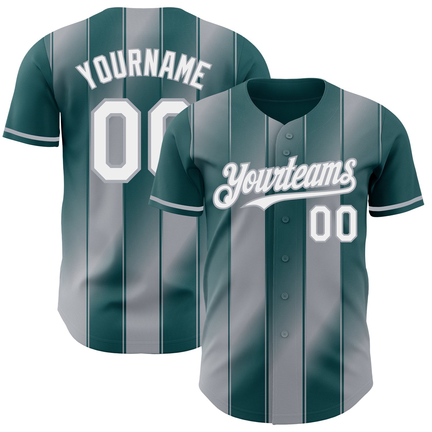 Custom Midnight Green White-Gray Gradient Classic Vertical Stripe Authentic Baseball Jersey baseball jersey product view 1