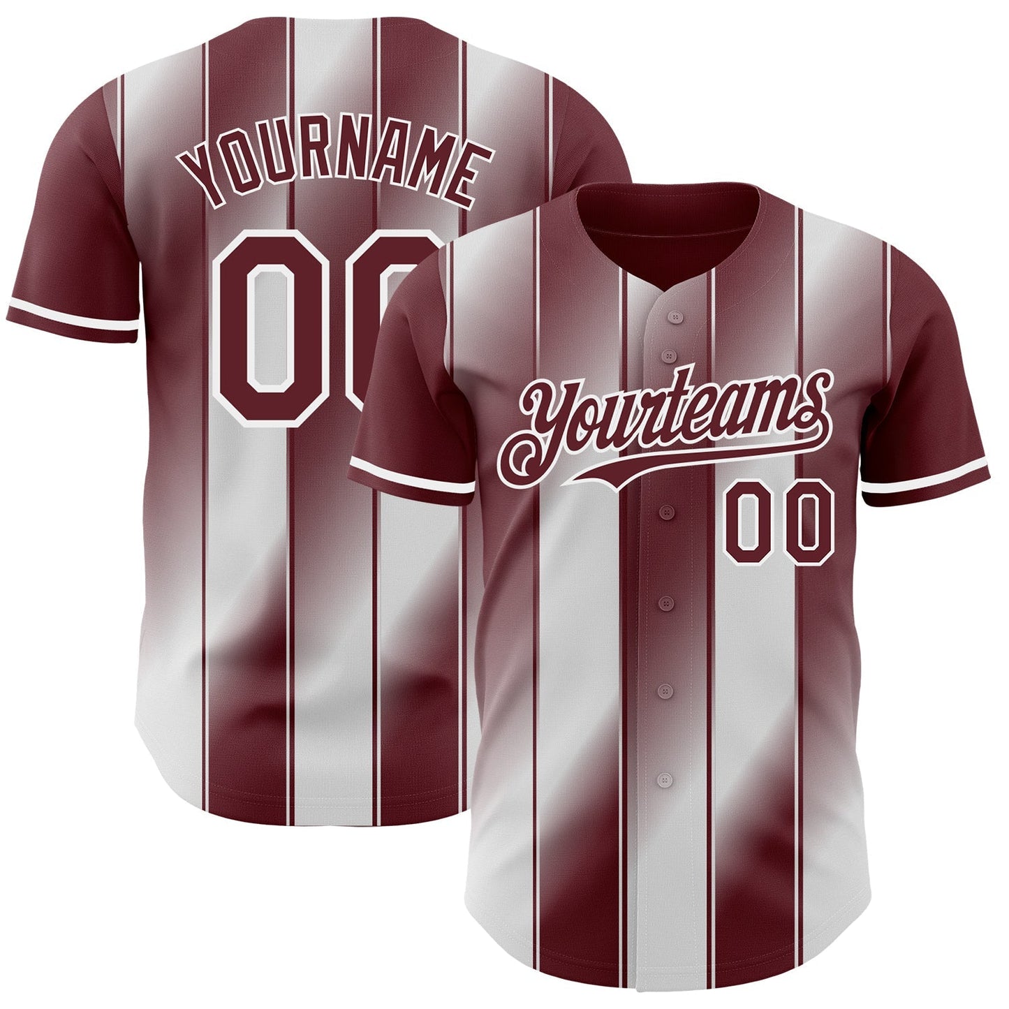 Custom Burgundy-White Gradient Classic Vertical Stripe Authentic Baseball Jersey baseball jersey product view 1