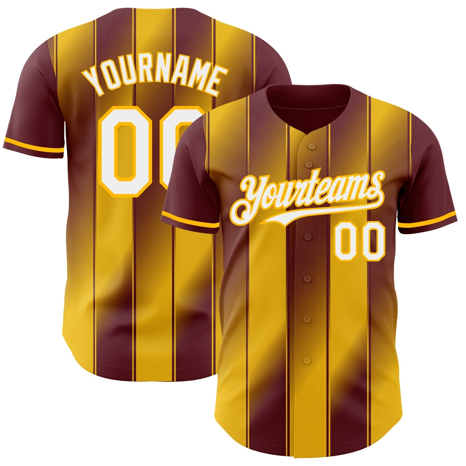 Custom Burgundy White-Gold Gradient Classic Vertical Stripe Authentic Baseball Jersey baseball jersey product view 1