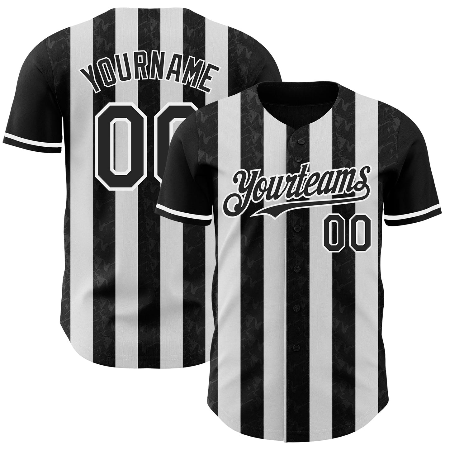 Custom Black-White Classic Vertical Stripe Fluid Liquid Texture Authentic Baseball Jersey baseball jersey product view 1
