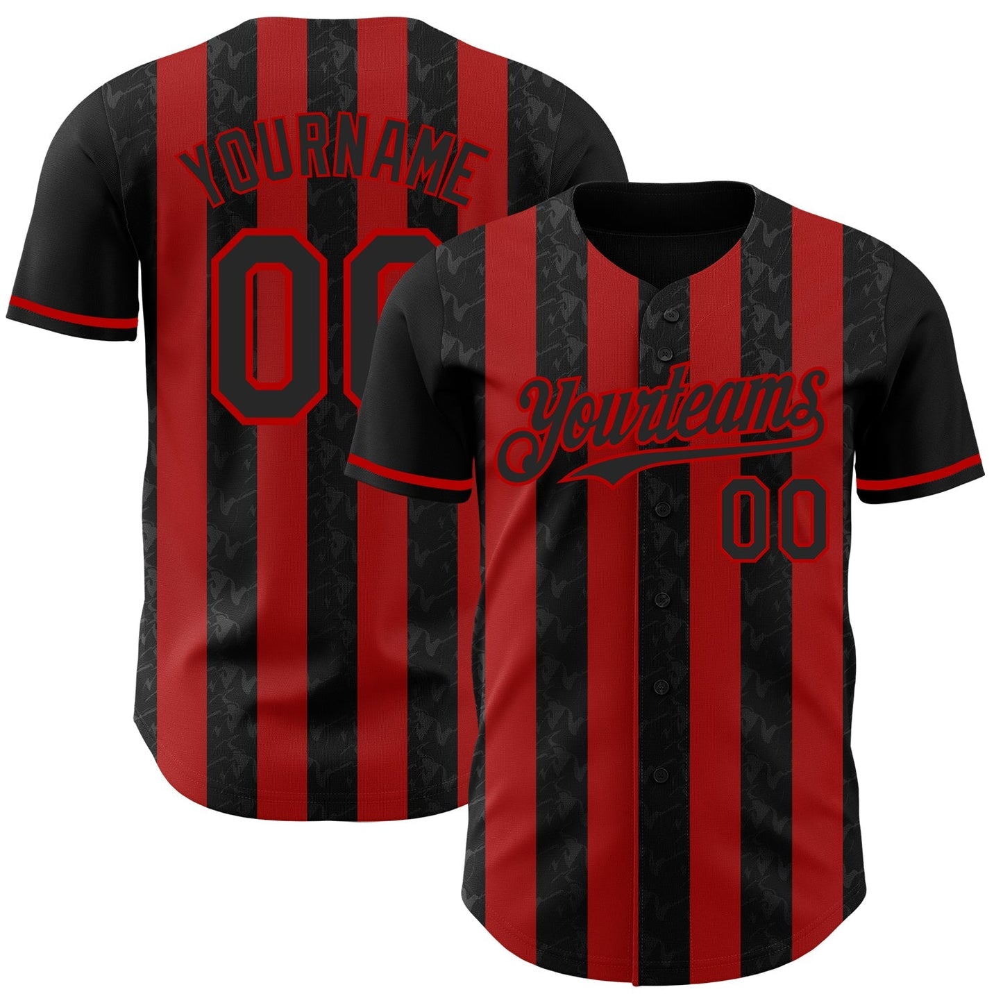 Custom Black-Red Classic Vertical Stripe Fluid Liquid Texture Authentic Baseball Jersey baseball jersey product view 1