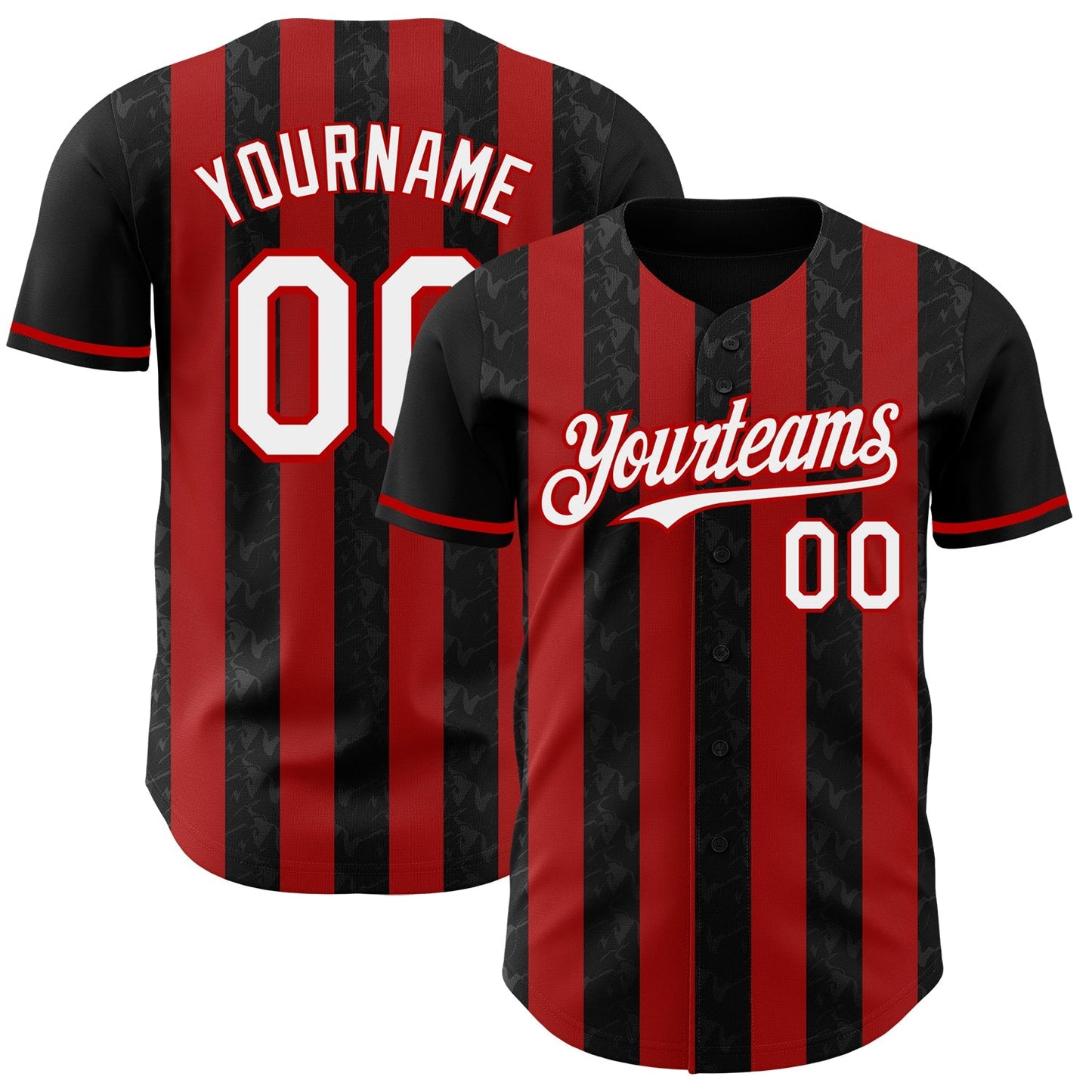 Custom Black White-Red Classic Vertical Stripe Fluid Liquid Texture Authentic Baseball Jersey baseball jersey product view 1