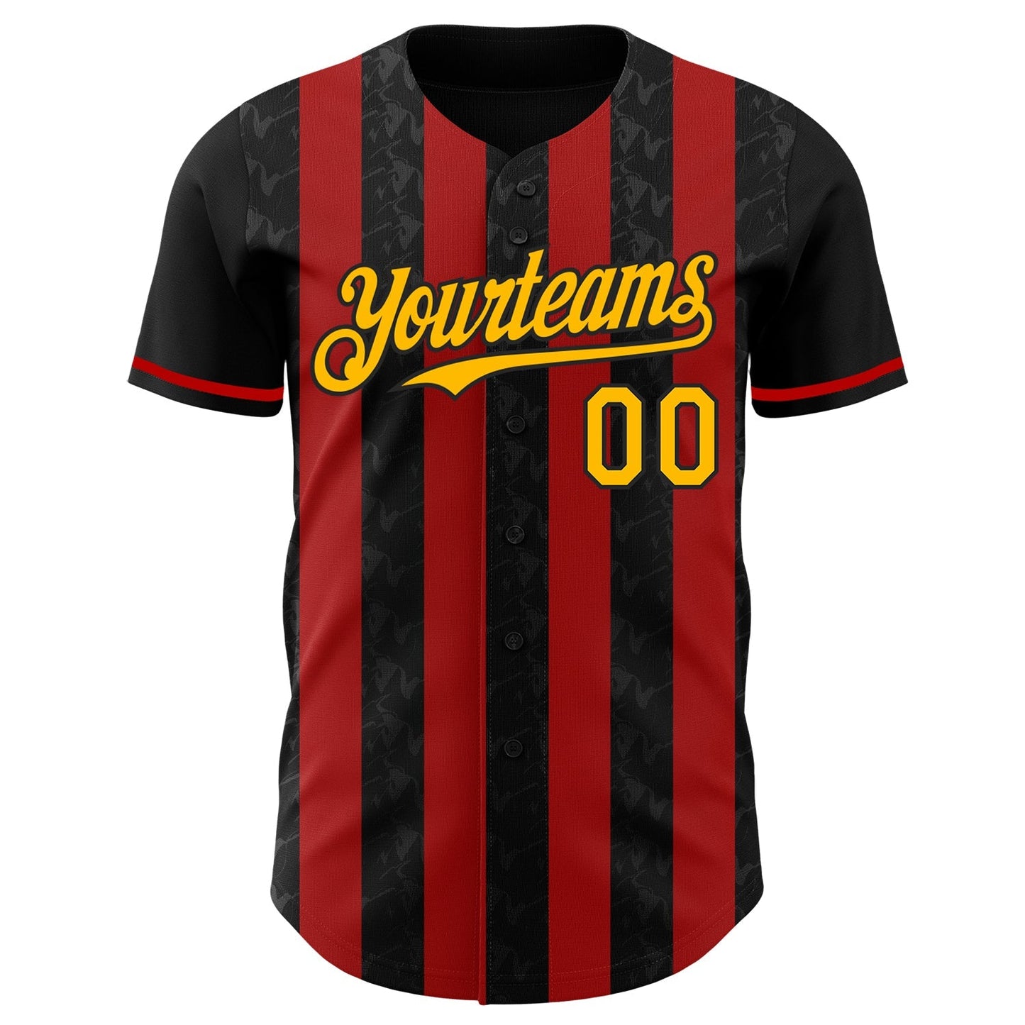 Custom Black Gold-Red Classic Vertical Stripe Fluid Liquid Texture Authentic Baseball Jersey baseball jersey product view 2