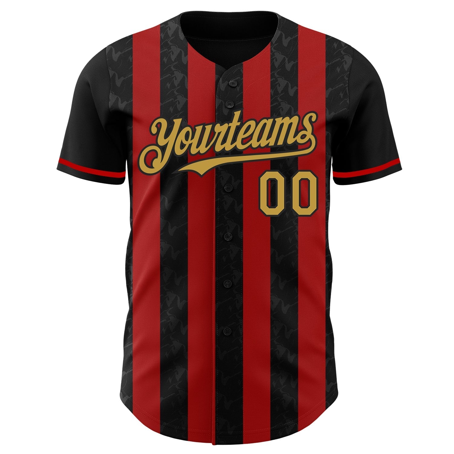 Custom Black Old Gold-Red Classic Vertical Stripe Fluid Liquid Texture Authentic Baseball Jersey baseball jersey product view 2