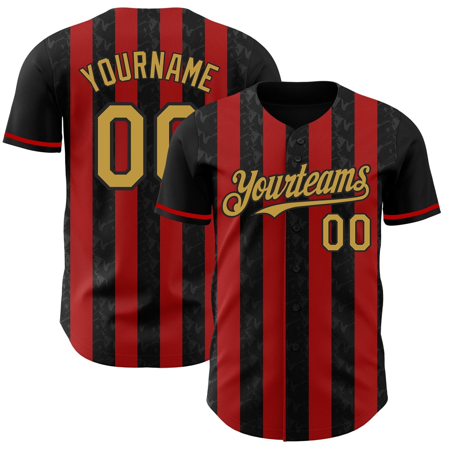 Custom Black Old Gold-Red Classic Vertical Stripe Fluid Liquid Texture Authentic Baseball Jersey baseball jersey product view 1