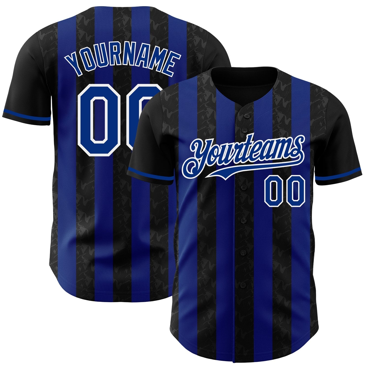 Custom Black Royal-White Classic Vertical Stripe Fluid Liquid Texture Authentic Baseball Jersey baseball jersey product view 1