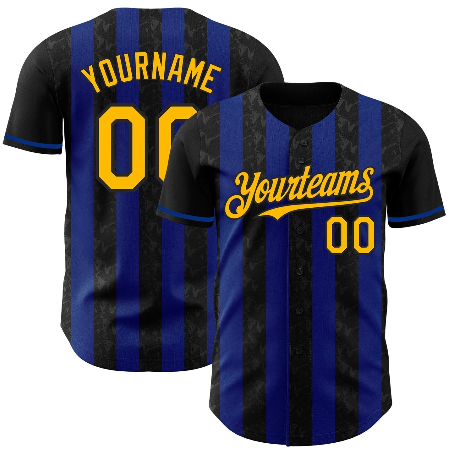 Custom Black Gold-Royal Classic Vertical Stripe Fluid Liquid Texture Authentic Baseball Jersey baseball jersey product view 1