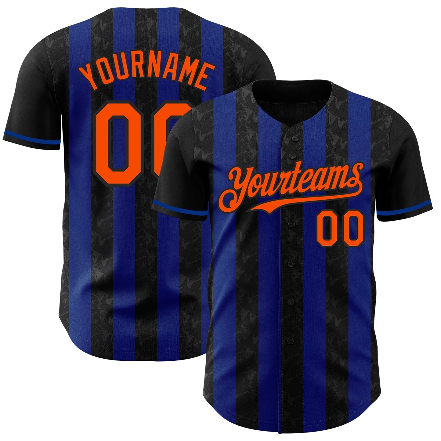 Custom Black Orange-Royal Classic Vertical Stripe Fluid Liquid Texture Authentic Baseball Jersey baseball jersey product view 1