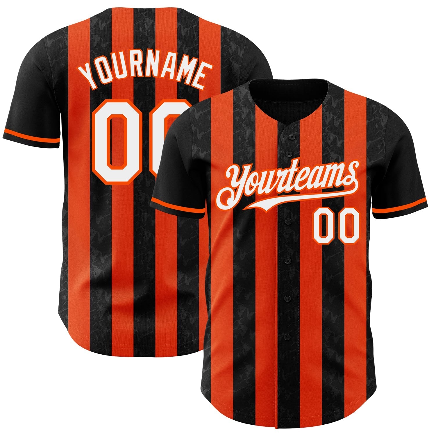 Custom Black White-Orange Classic Vertical Stripe Fluid Liquid Texture Authentic Baseball Jersey baseball jersey product view 1