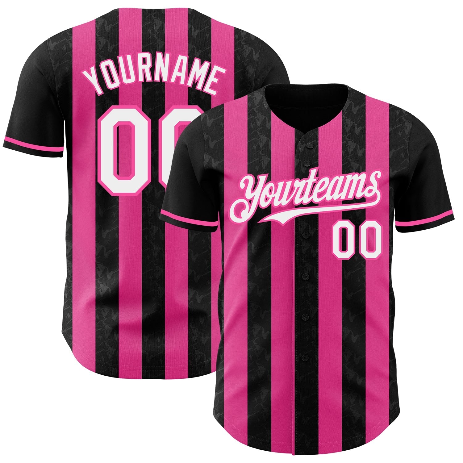 Custom Black White-Pink Classic Vertical Stripe Fluid Liquid Texture Authentic Baseball Jersey baseball jersey product view 1