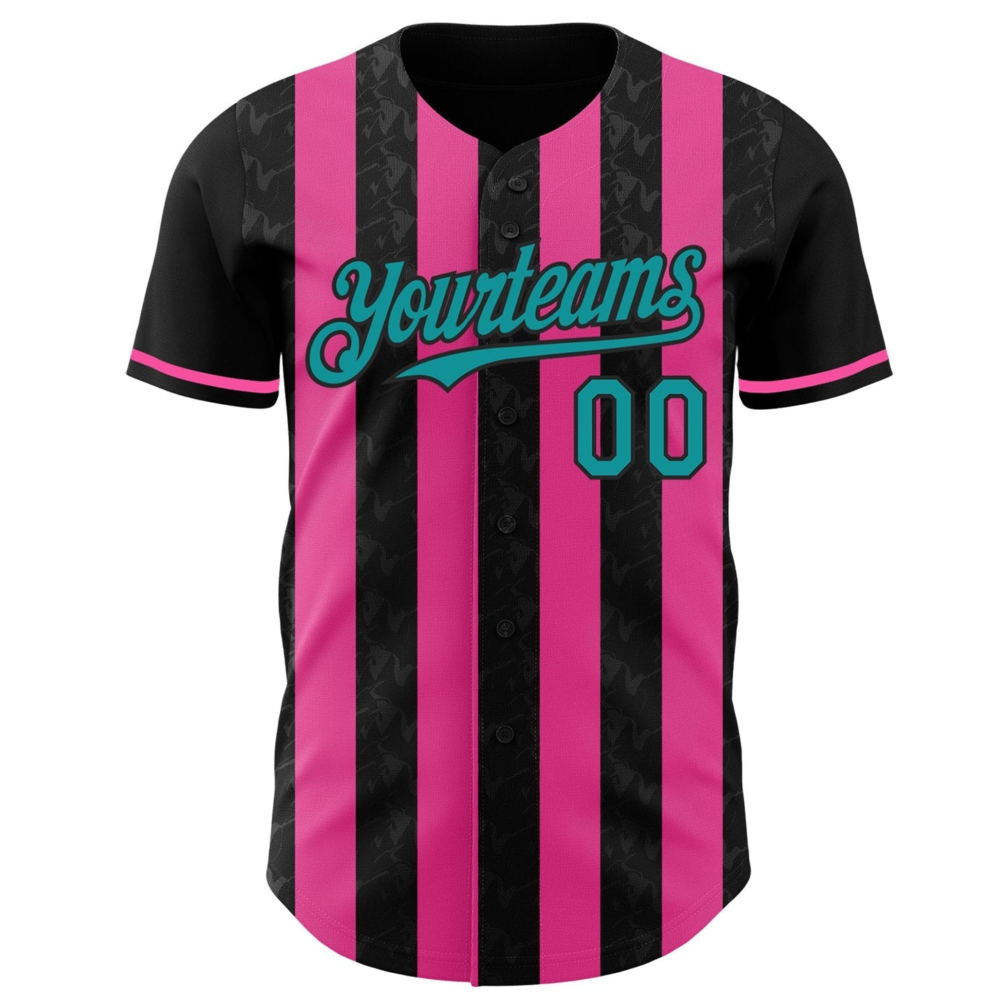 Custom Black Teal-Pink Classic Vertical Stripe Fluid Liquid Texture Authentic Baseball Jersey baseball jersey product view 2