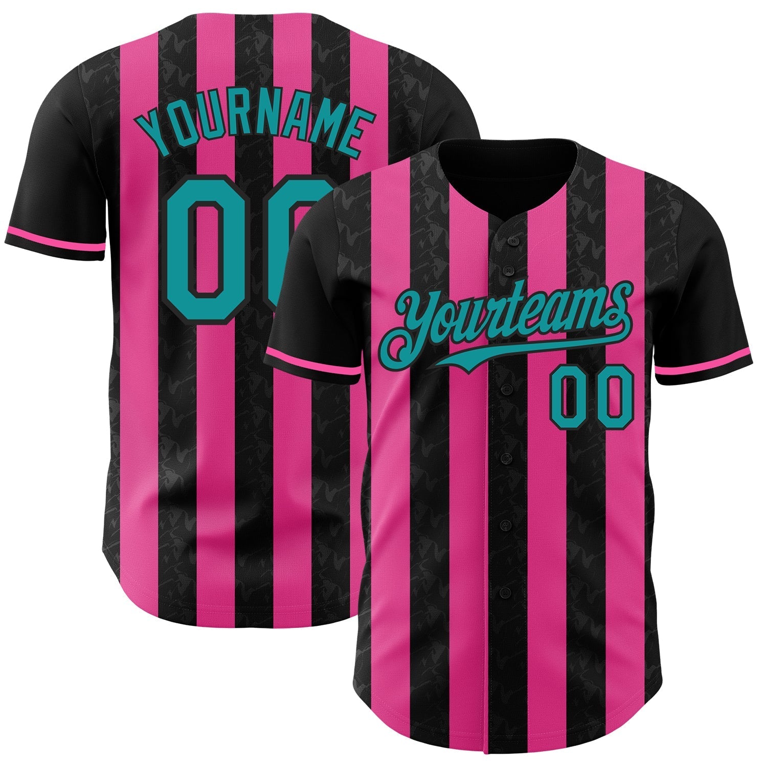 Custom Black Teal-Pink Classic Vertical Stripe Fluid Liquid Texture Authentic Baseball Jersey baseball jersey product view 1