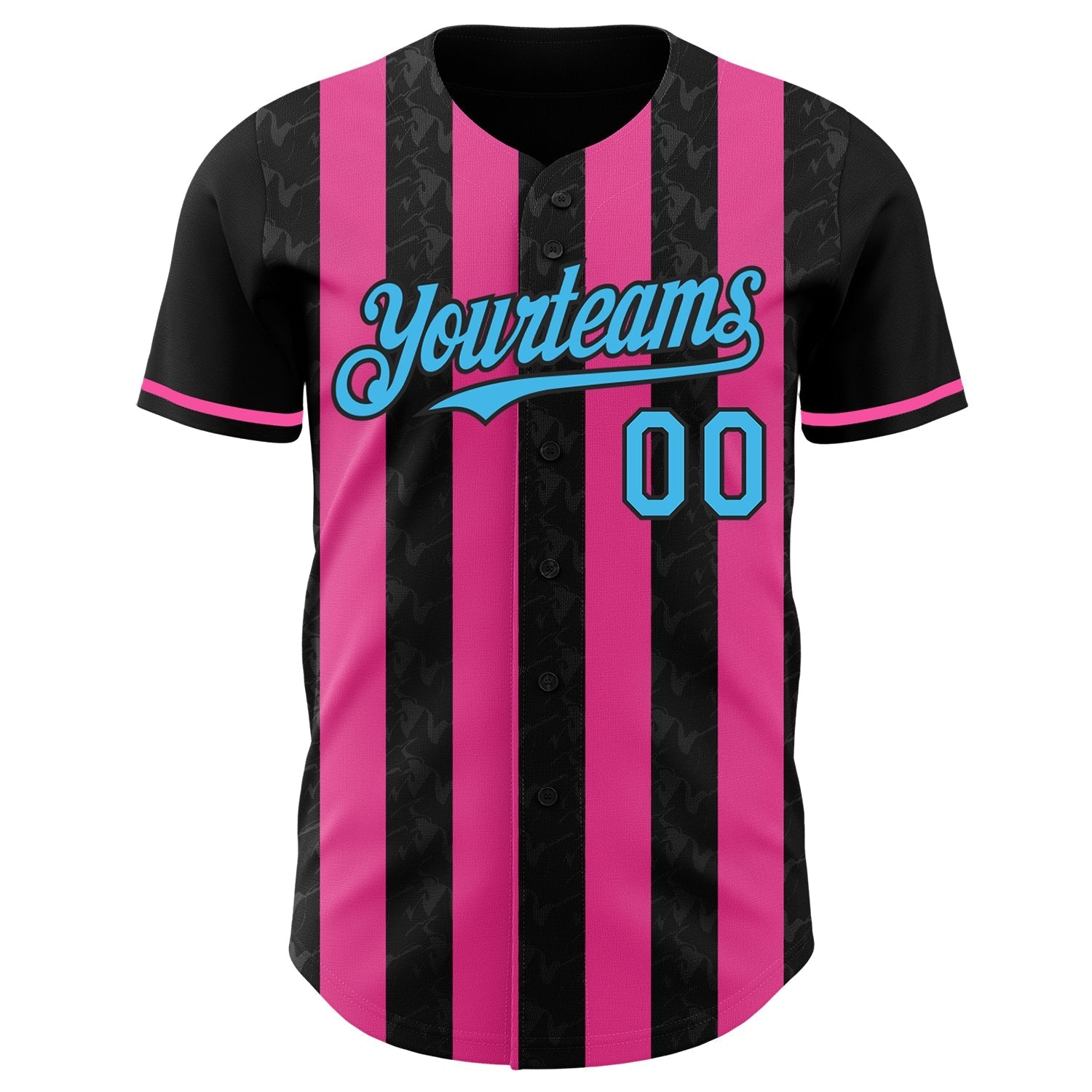Custom Black Sky Blue-Pink Classic Vertical Stripe Fluid Liquid Texture Authentic Baseball Jersey baseball jersey product view 2