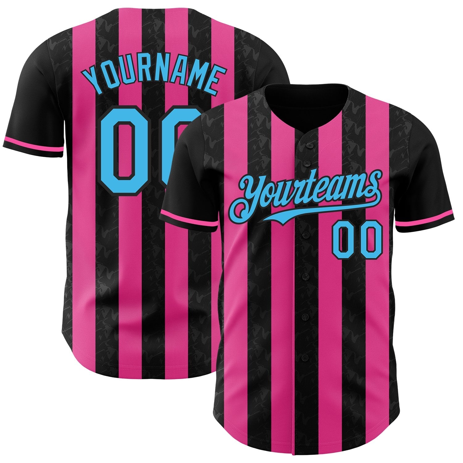 Custom Black Sky Blue-Pink Classic Vertical Stripe Fluid Liquid Texture Authentic Baseball Jersey baseball jersey product view 1