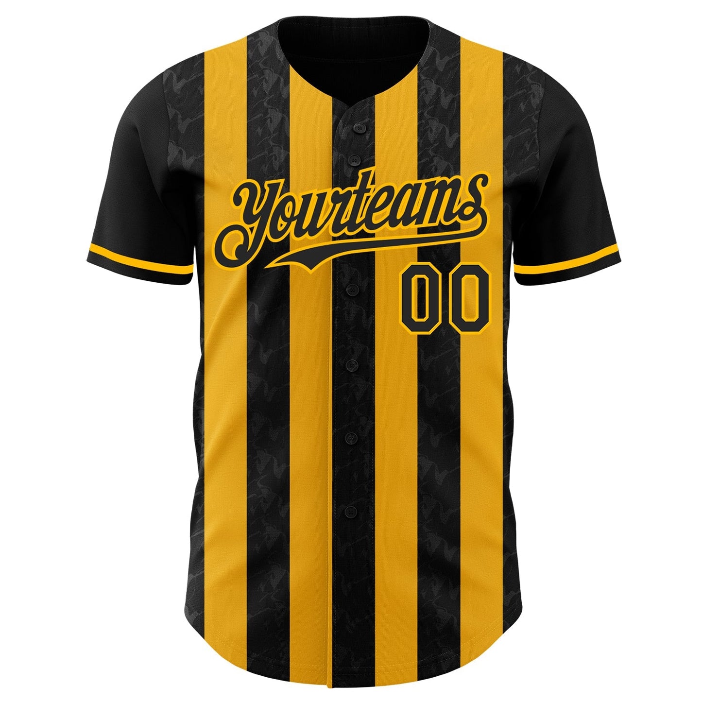 Custom Black-Gold Classic Vertical Stripe Fluid Liquid Texture Authentic Baseball Jersey baseball jersey product view 2