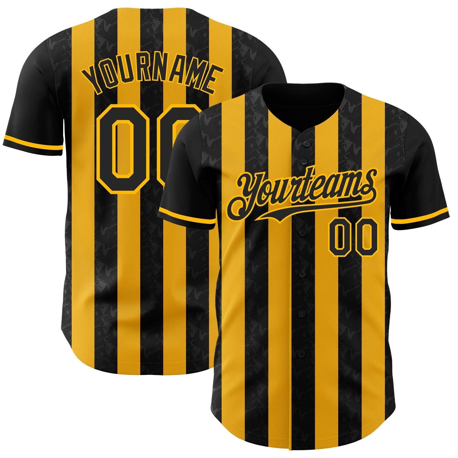 Custom Black-Gold Classic Vertical Stripe Fluid Liquid Texture Authentic Baseball Jersey baseball jersey product view 1