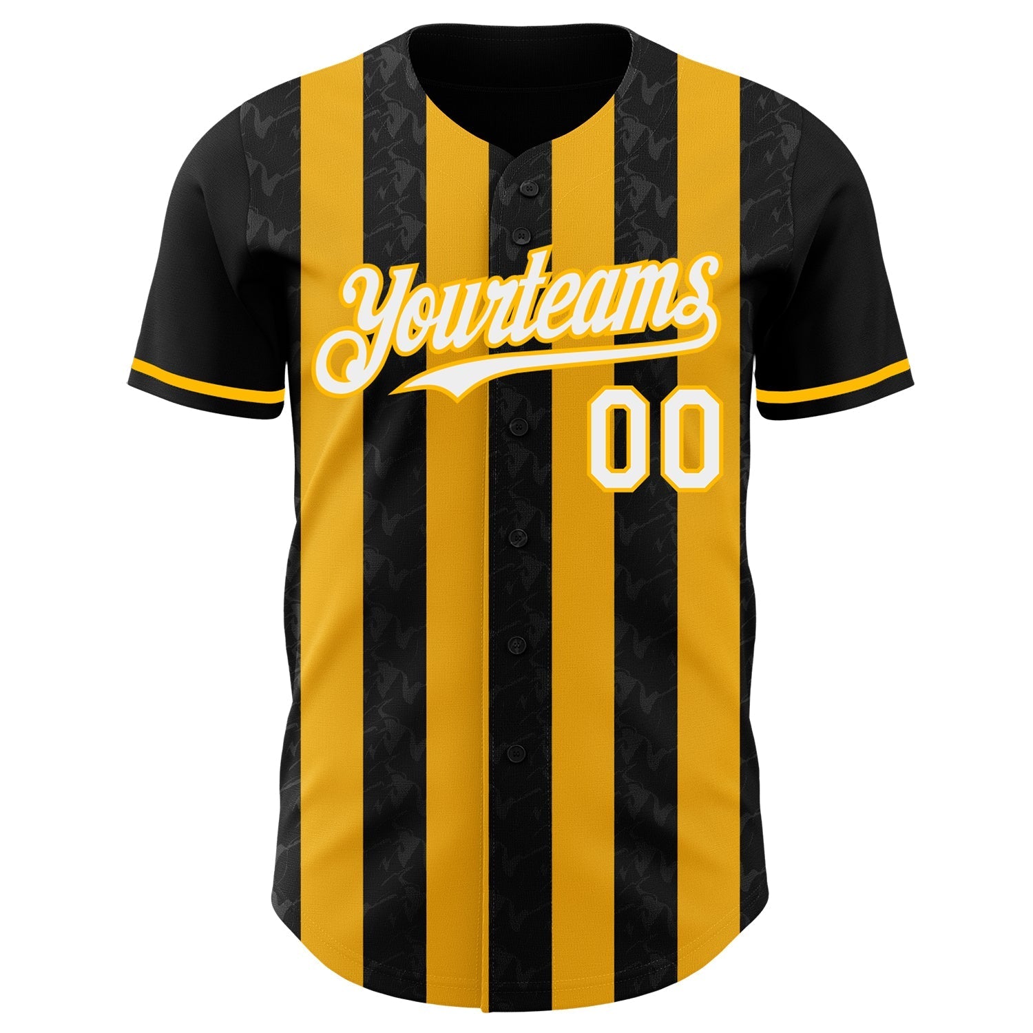 Custom Black White-Gold Classic Vertical Stripe Fluid Liquid Texture Authentic Baseball Jersey baseball jersey product view 2