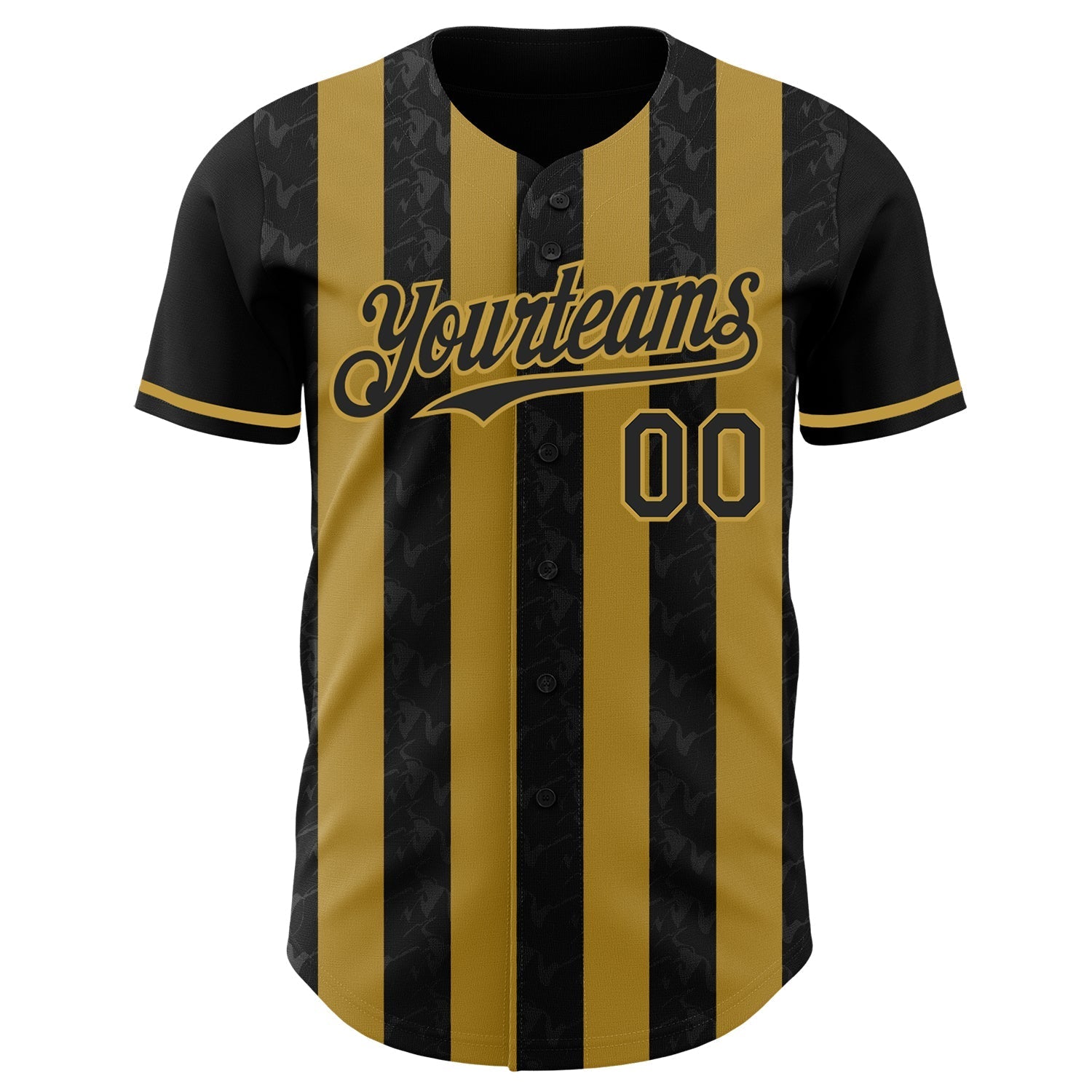 Custom Black-Old Gold Classic Vertical Stripe Fluid Liquid Texture Authentic Baseball Jersey baseball jersey product view 2