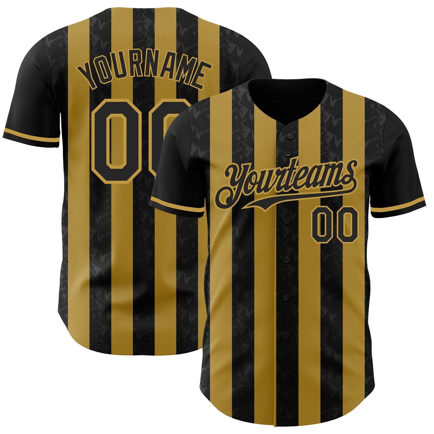 Custom Black-Old Gold Classic Vertical Stripe Fluid Liquid Texture Authentic Baseball Jersey baseball jersey product view 1