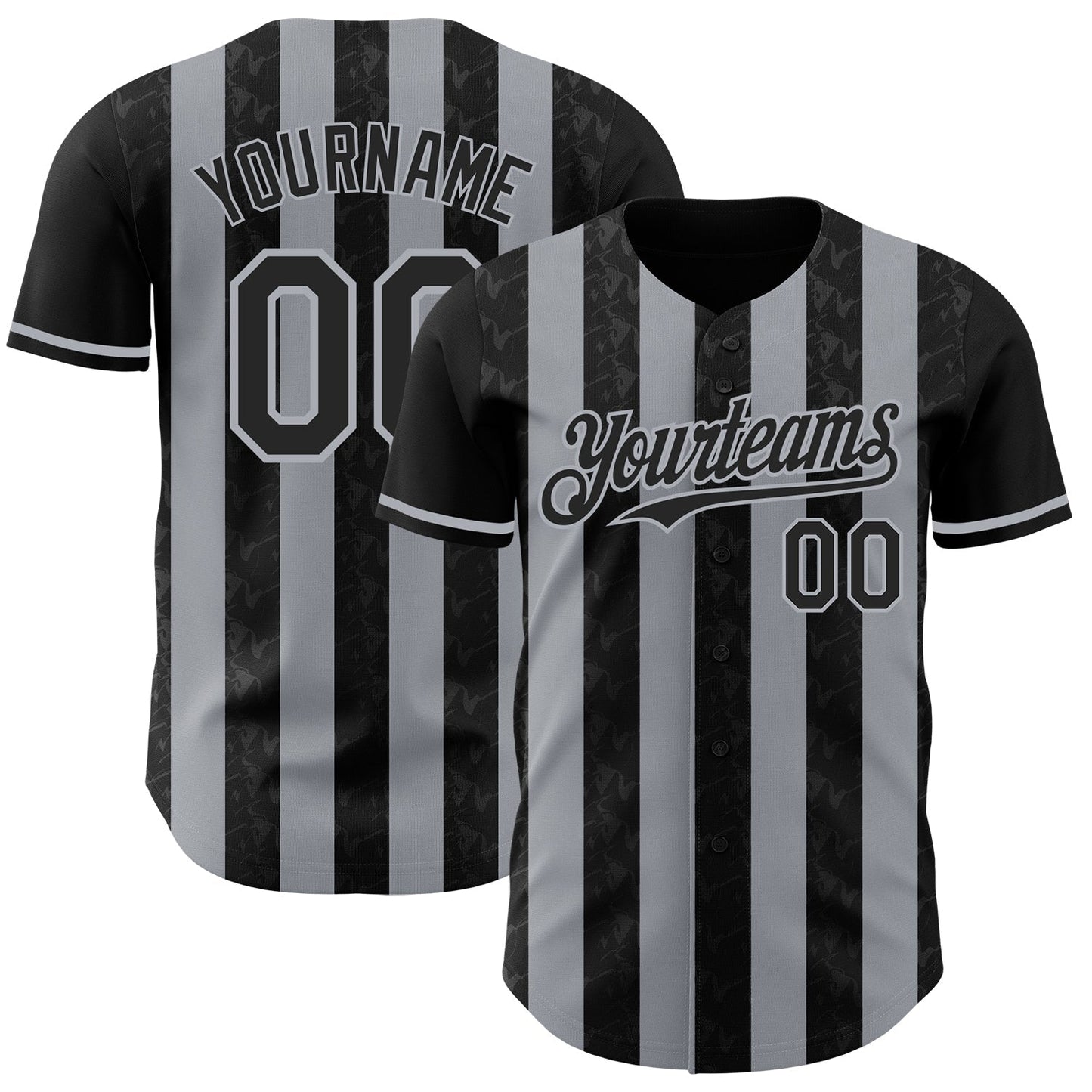 Custom Black-Gray Classic Vertical Stripe Fluid Liquid Texture Authentic Baseball Jersey baseball jersey product view 1