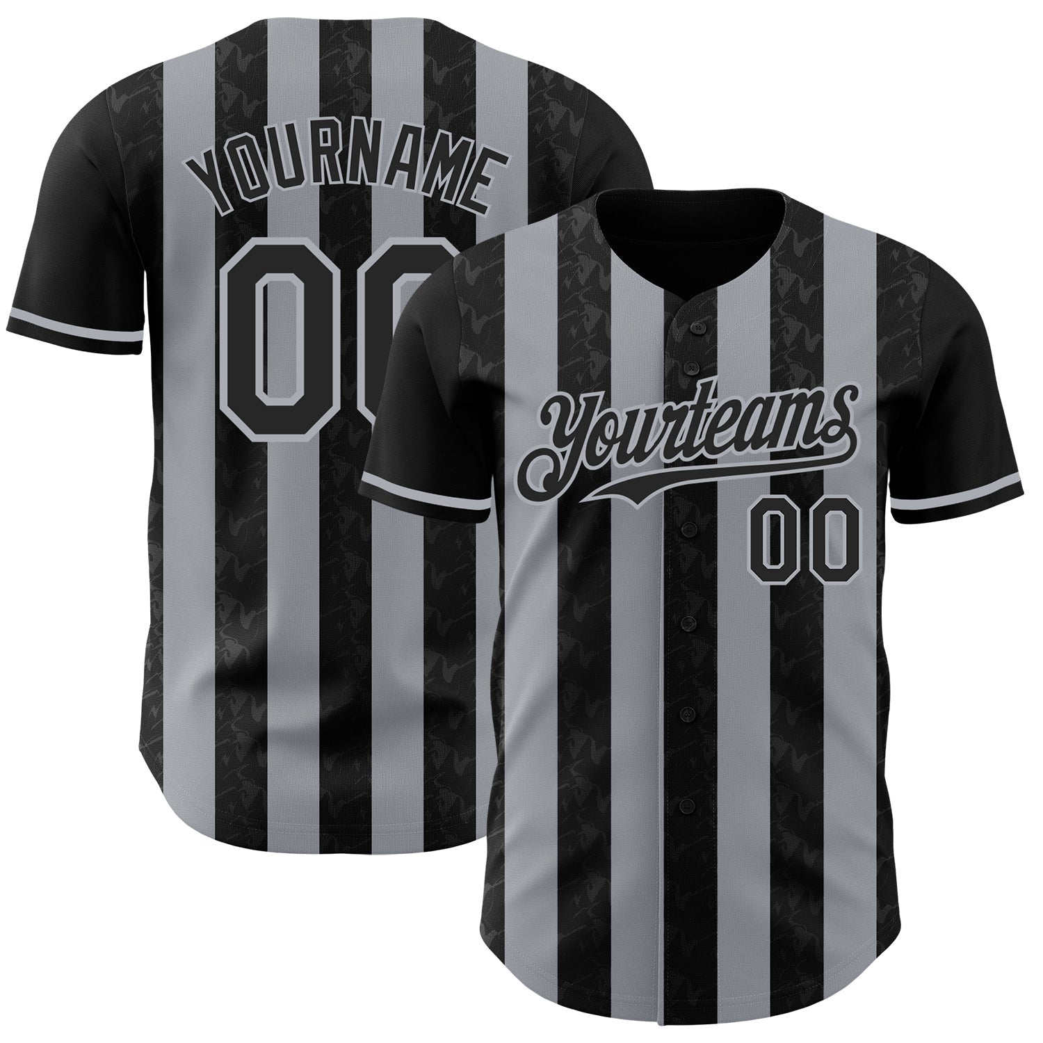 Custom Black-Gray Classic Vertical Stripe Fluid Liquid Texture Authentic Baseball Jersey baseball jersey product view 1