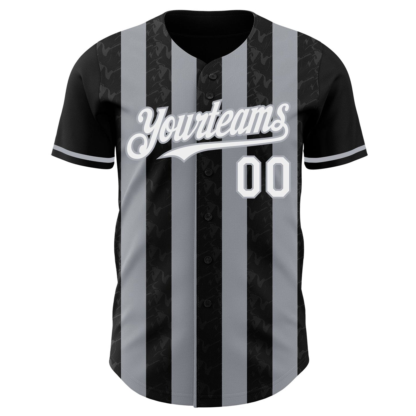 Custom Black White-Gray Classic Vertical Stripe Fluid Liquid Texture Authentic Baseball Jersey baseball jersey product view 2
