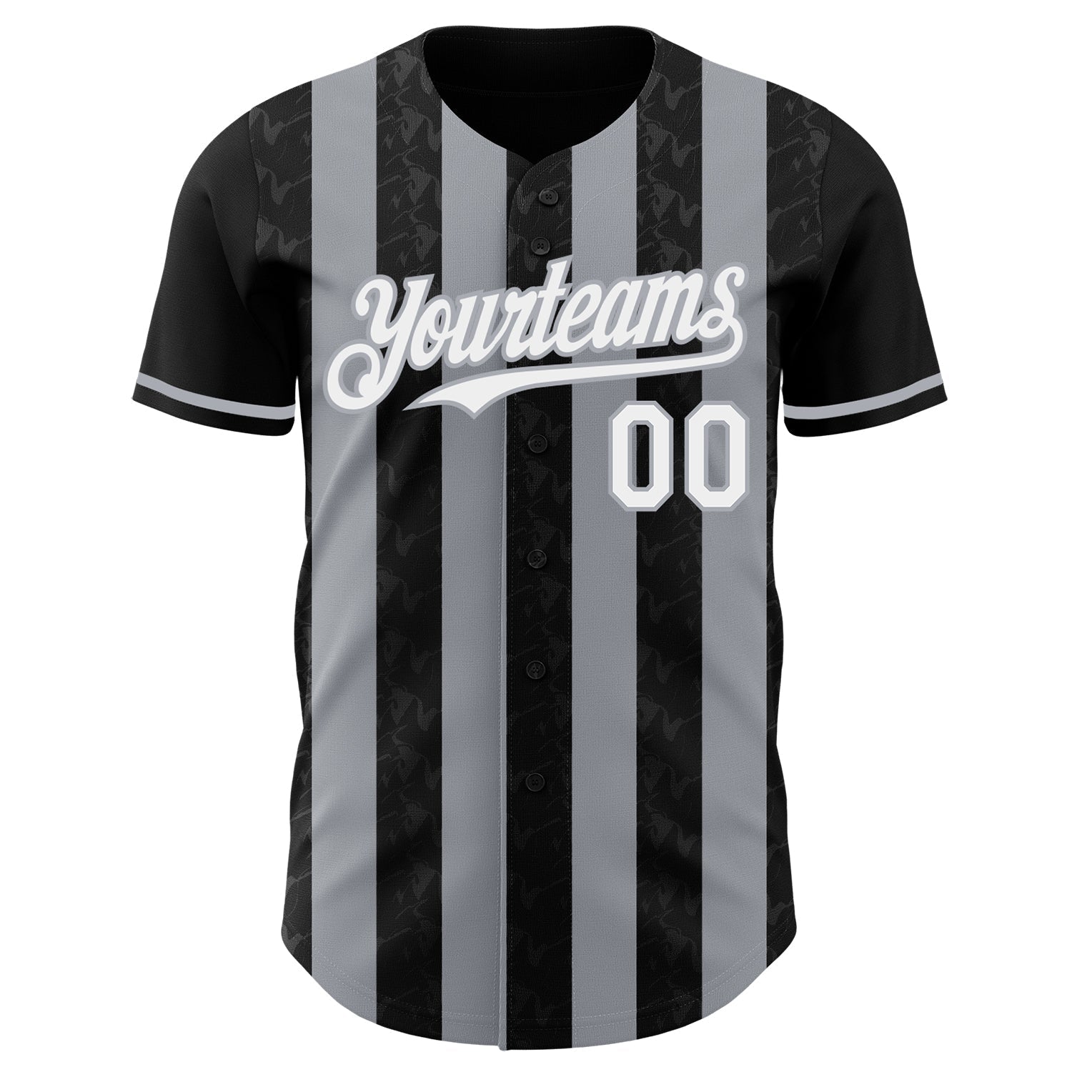 Custom Black White-Gray Classic Vertical Stripe Fluid Liquid Texture Authentic Baseball Jersey baseball jersey product view 2