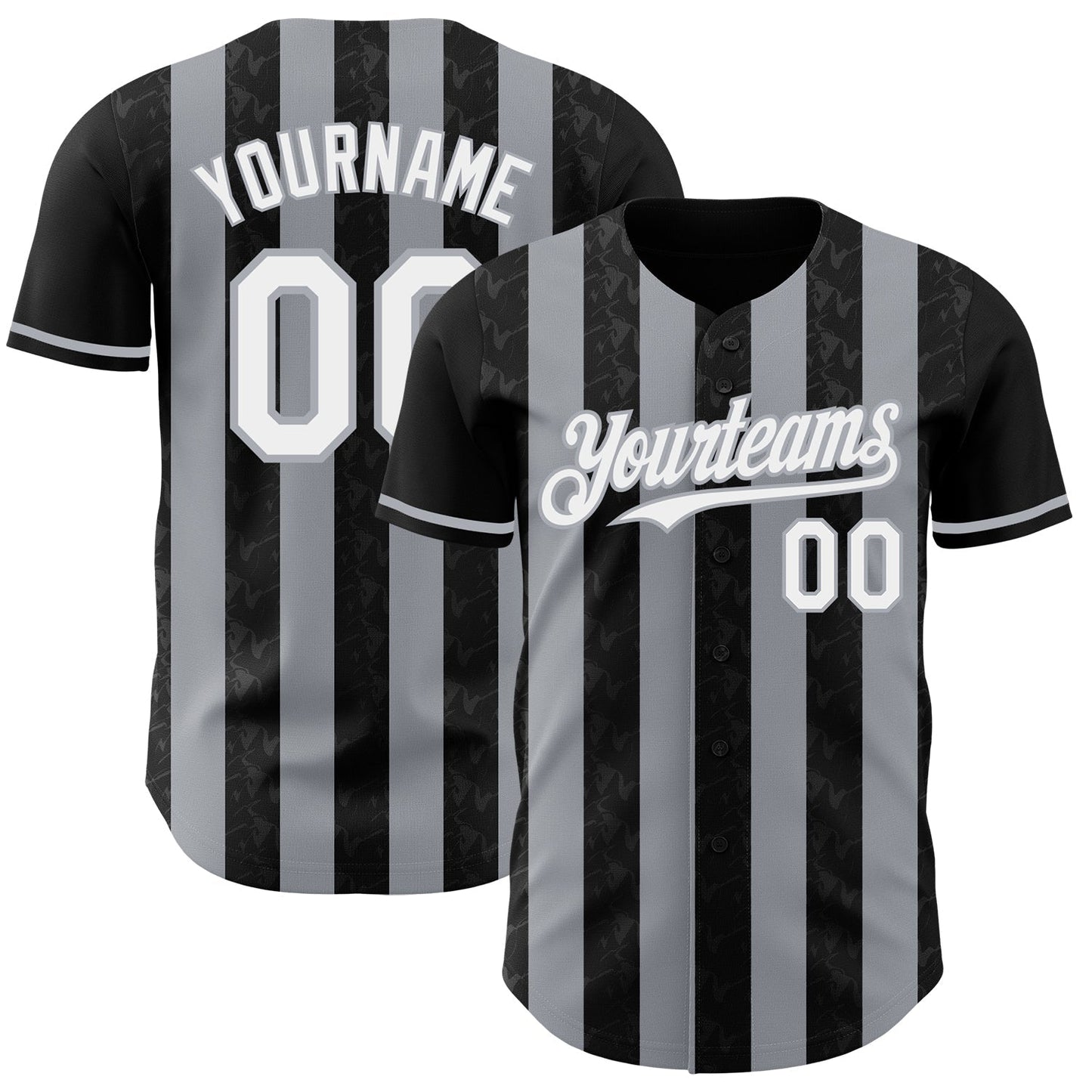 Custom Black White-Gray Classic Vertical Stripe Fluid Liquid Texture Authentic Baseball Jersey baseball jersey product view 1