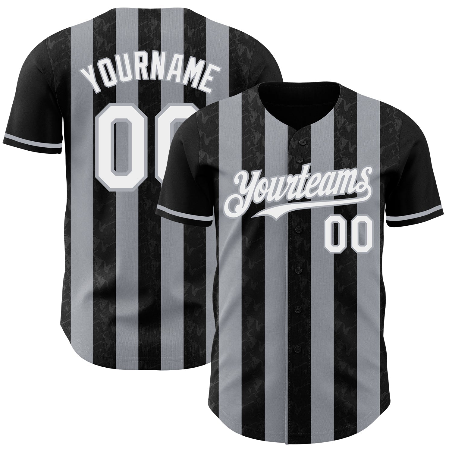 Custom Black White-Gray Classic Vertical Stripe Fluid Liquid Texture Authentic Baseball Jersey baseball jersey product view 1