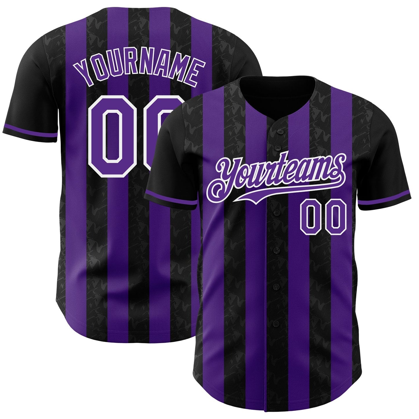 Custom Black Purple-White Classic Vertical Stripe Fluid Liquid Texture Authentic Baseball Jersey baseball jersey product view 1