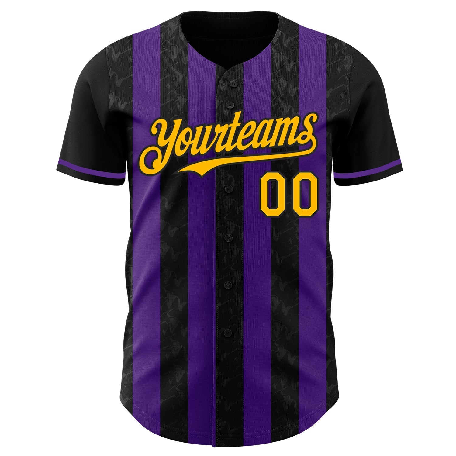 Custom Black Gold-Purple Classic Vertical Stripe Fluid Liquid Texture Authentic Baseball Jersey baseball jersey product view 2