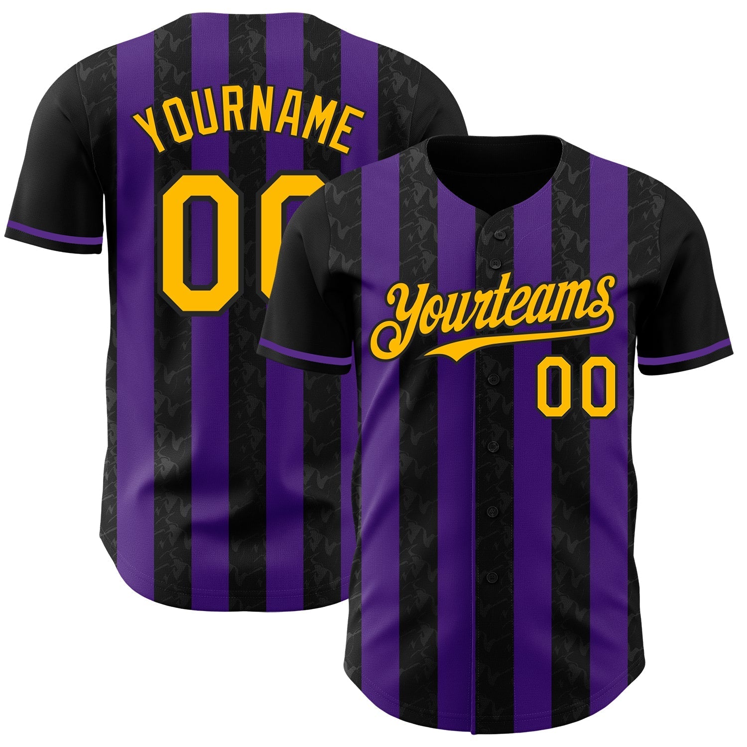 Custom Black Gold-Purple Classic Vertical Stripe Fluid Liquid Texture Authentic Baseball Jersey baseball jersey product view 1