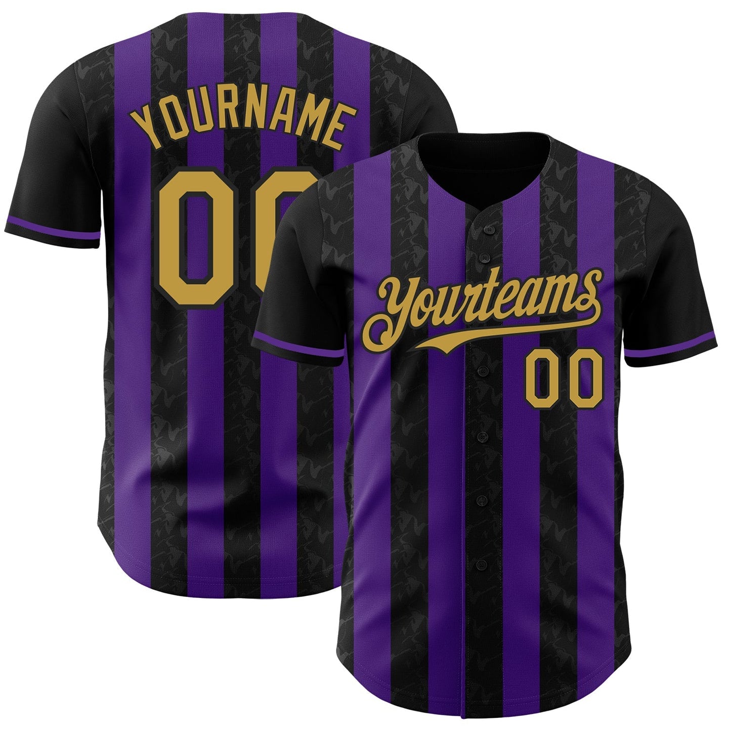 Custom Black Old Gold-Purple Classic Vertical Stripe Fluid Liquid Texture Authentic Baseball Jersey baseball jersey product view 1