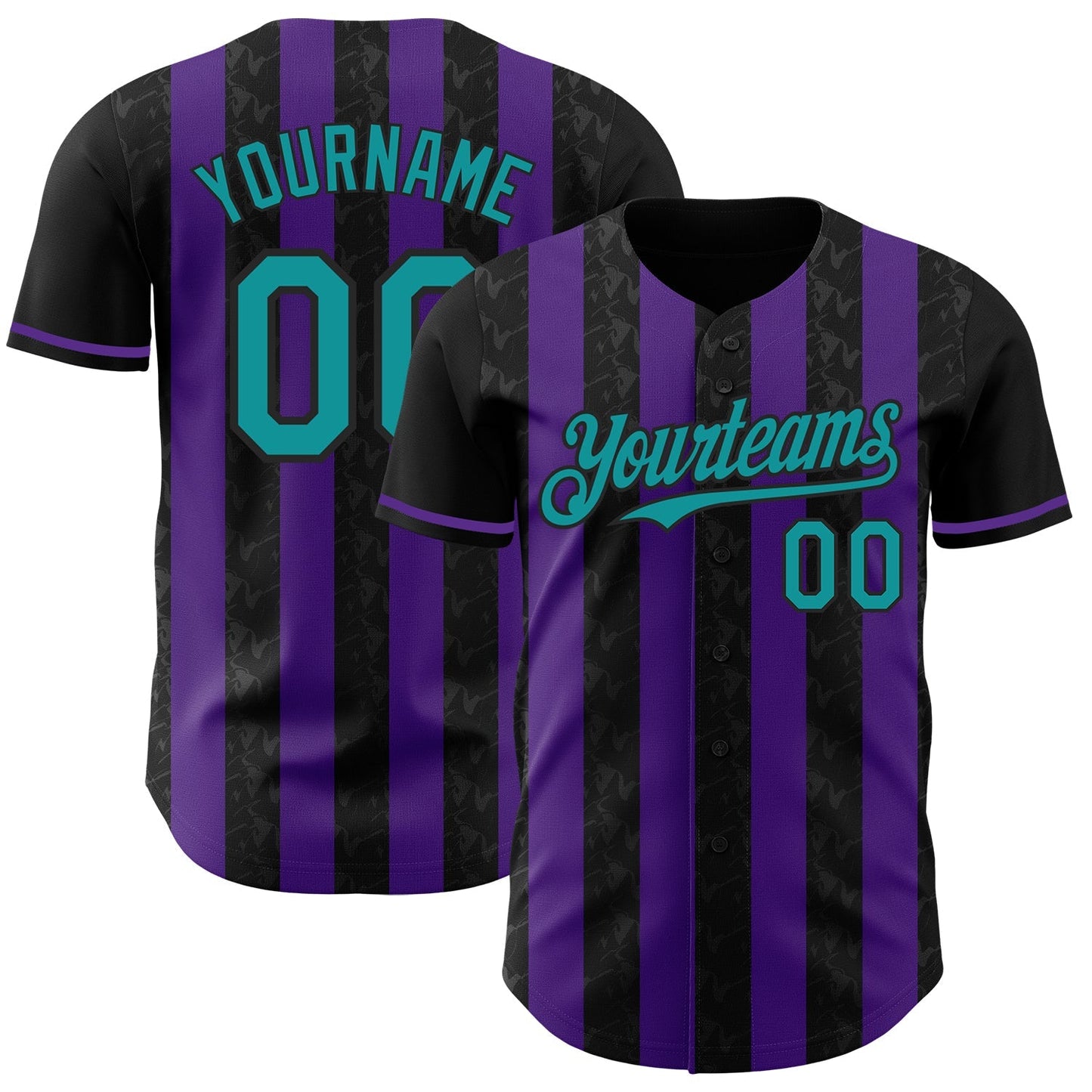 Custom Black Teal-Purple Classic Vertical Stripe Fluid Liquid Texture Authentic Baseball Jersey baseball jersey product view 1