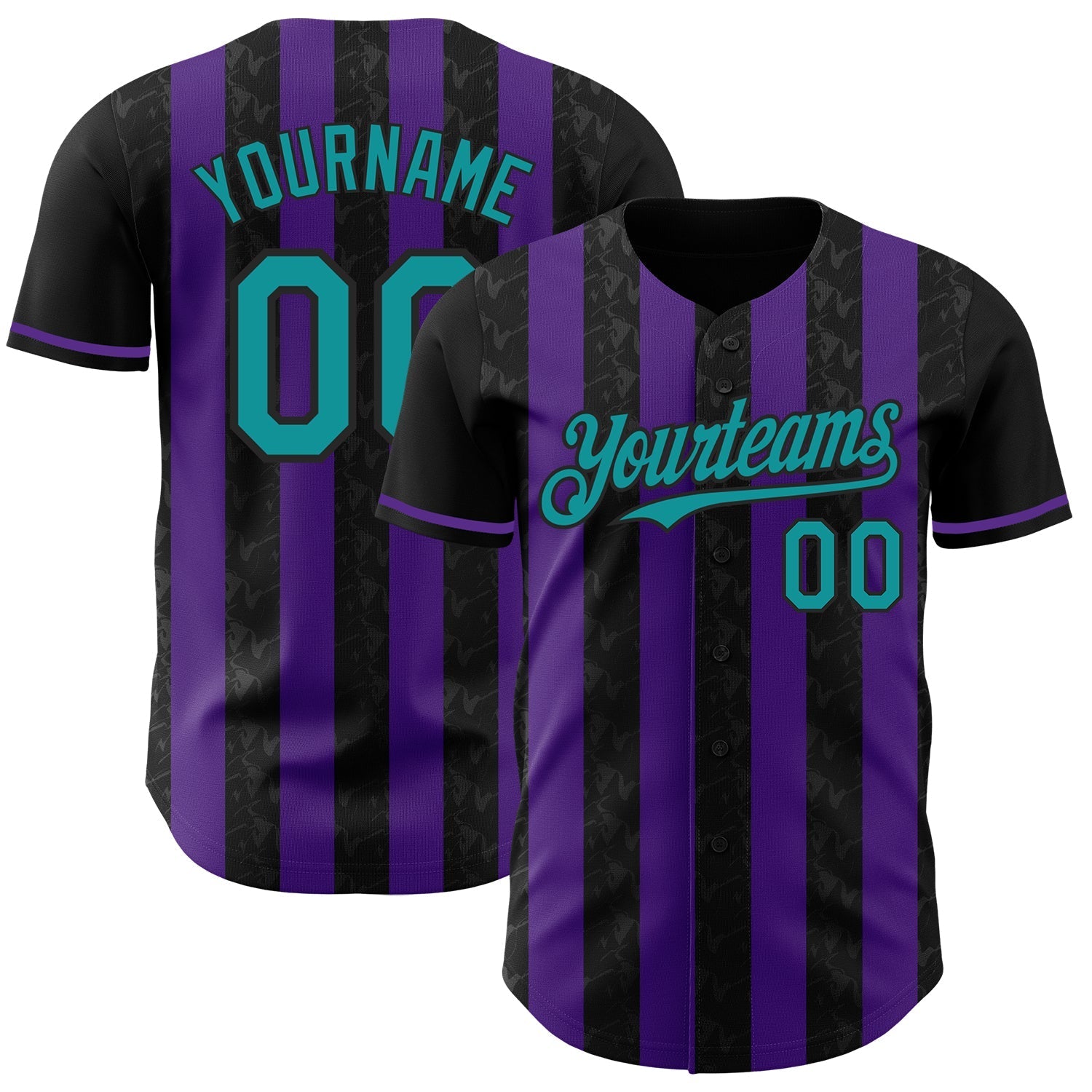 Custom Black Teal-Purple Classic Vertical Stripe Fluid Liquid Texture Authentic Baseball Jersey baseball jersey product view 1