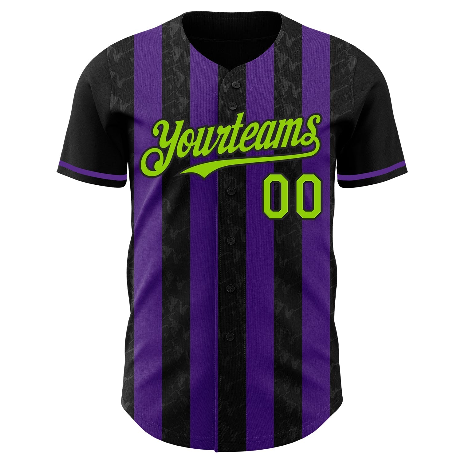 Custom Black Neon Green-Purple Classic Vertical Stripe Fluid Liquid Texture Authentic Baseball Jersey baseball jersey product view 2