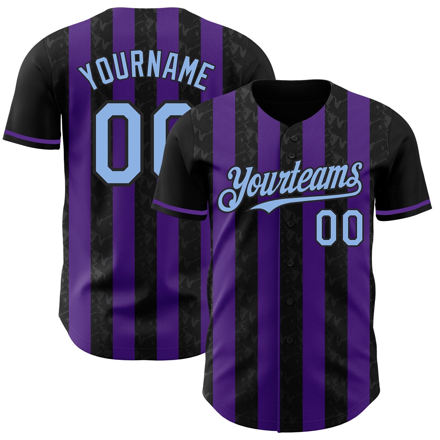 Custom Black Light Blue-Purple Classic Vertical Stripe Fluid Liquid Texture Authentic Baseball Jersey baseball jersey product view 1