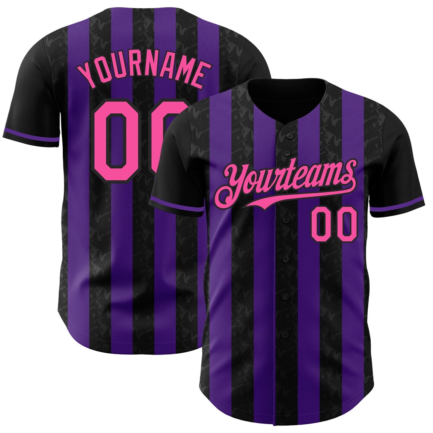 Custom Black Pink-Purple Classic Vertical Stripe Fluid Liquid Texture Authentic Baseball Jersey baseball jersey product view 1