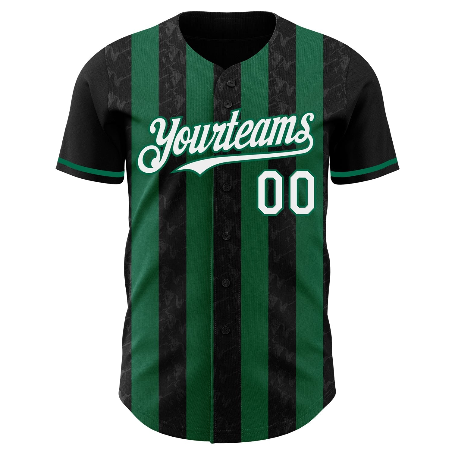 Custom Black White-Kelly Green Classic Vertical Stripe Fluid Liquid Texture Authentic Baseball Jersey baseball jersey product view 2