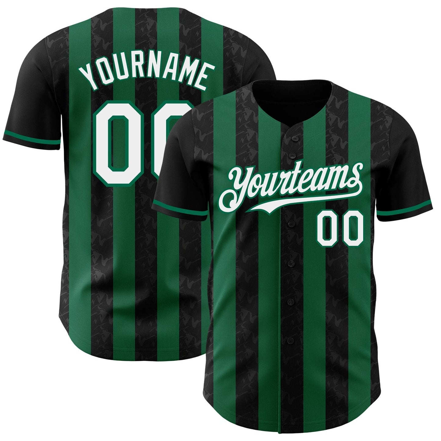 Custom Black White-Kelly Green Classic Vertical Stripe Fluid Liquid Texture Authentic Baseball Jersey baseball jersey product view 1