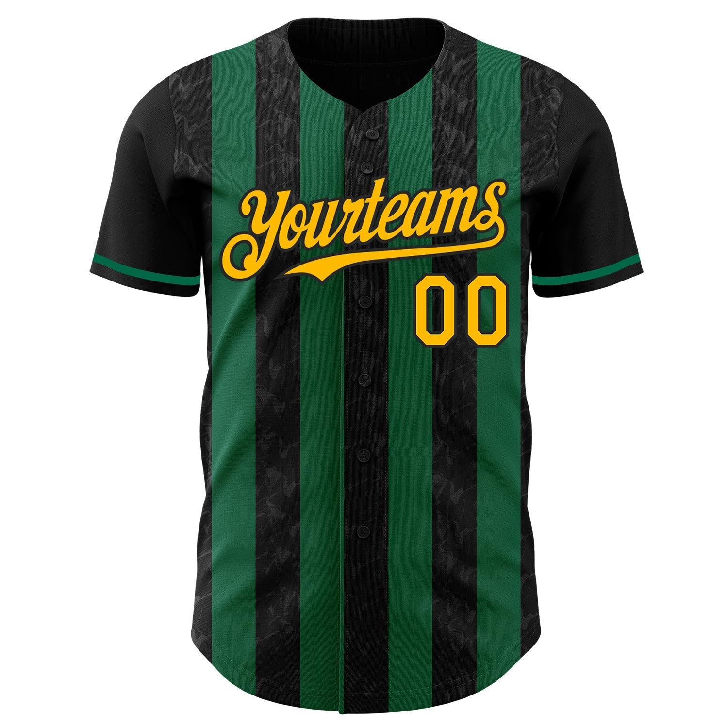 Custom Black Gold-Kelly Green Classic Vertical Stripe Fluid Liquid Texture Authentic Baseball Jersey baseball jersey product view 2